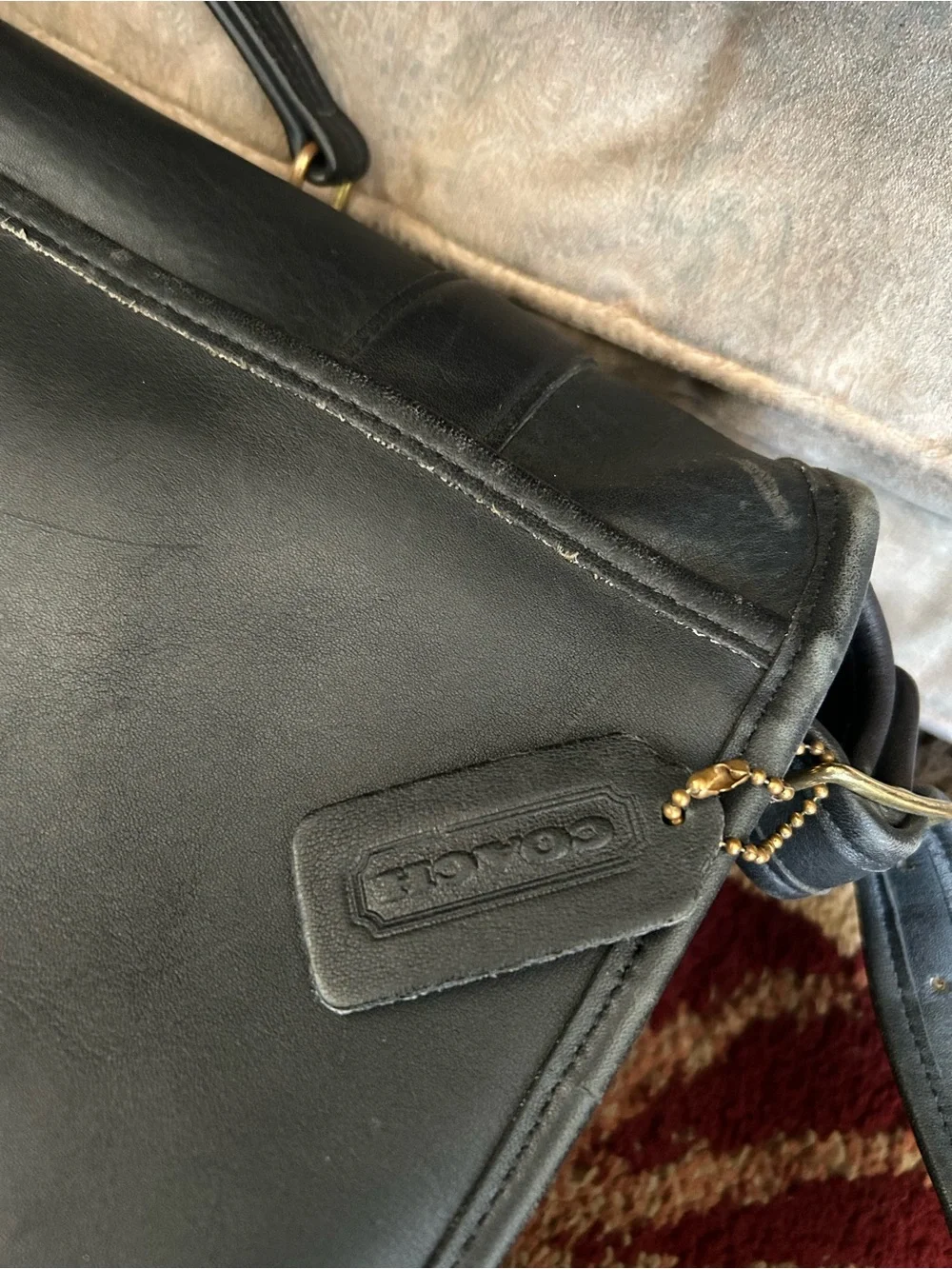 Coach Black Leather Messenger Bag with Gold Hardware